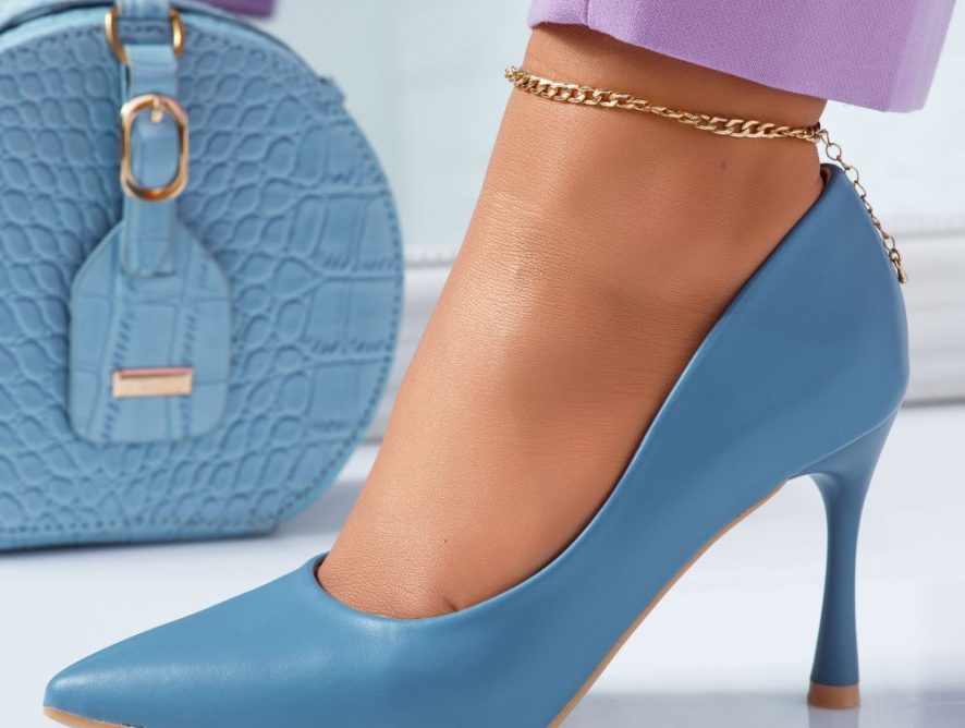 Reducere 24% la Pantofi Dama cu Toc Peach Albastri 6620M