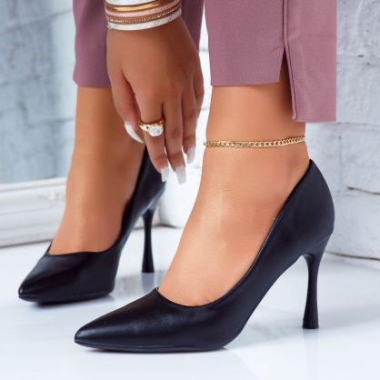 Reducere 24% la Pantofi Dama cu Toc Peach Negri #6617M