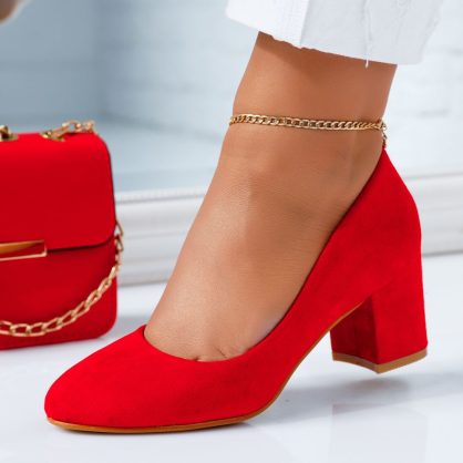 Reducere 24% la Pantofi Dama cu Toc Ink Rosii #6638M