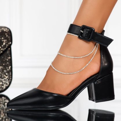 Reducere 24% la Pantofi Dama cu Toc Luna Negri #12409