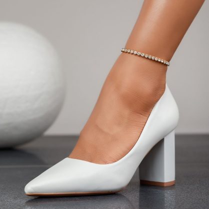 Reducere 24% la Pantofi Dama cu Toc Alisa Albi #12357