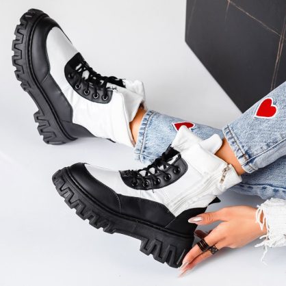 Reducere 25% la Ghete Dama Maria Alb/Negre #13366