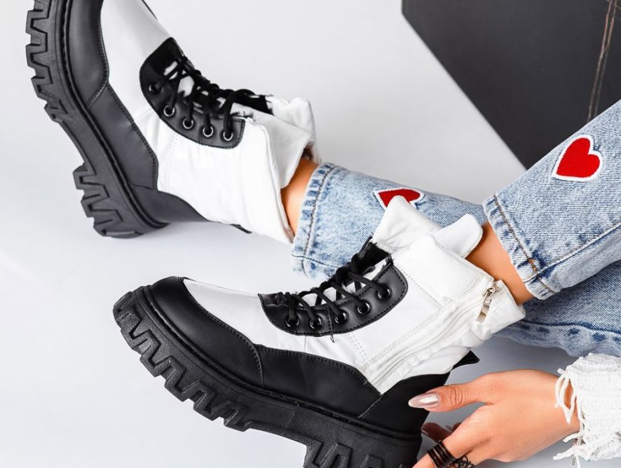 Reducere 25% la Ghete Dama Maria Alb/Negre #13366