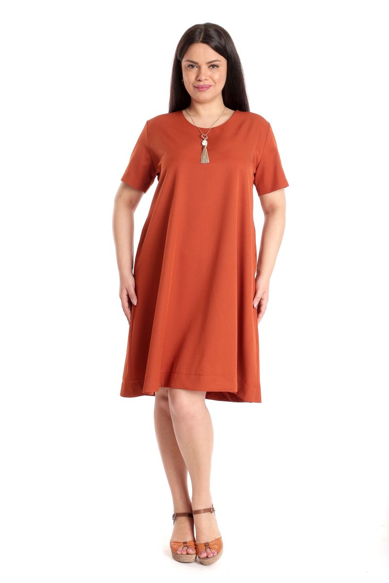 Reducere 32% la Rochie Dama Ampla, Caramiziu cu Buzunare