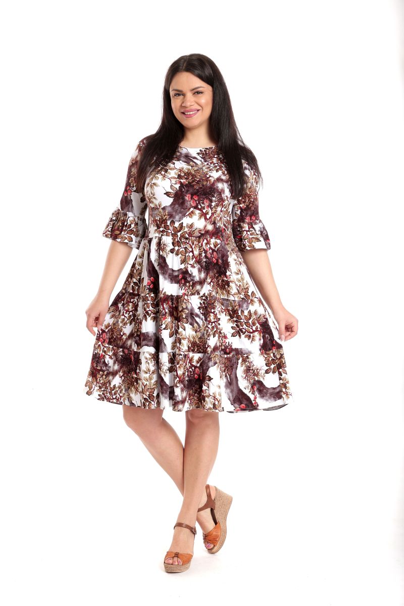 Reducere 20% la Rochie Dama, din Viscoza, Grena cu Alb si imprimeu floral