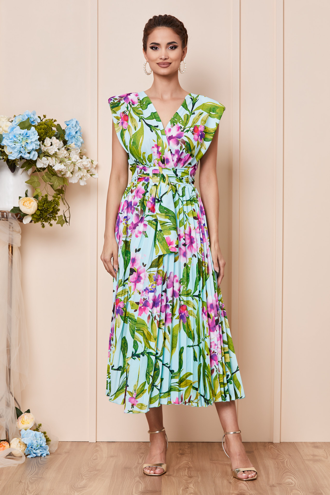 Reducere 33% la Rochie Carmen Turcoaz Floral