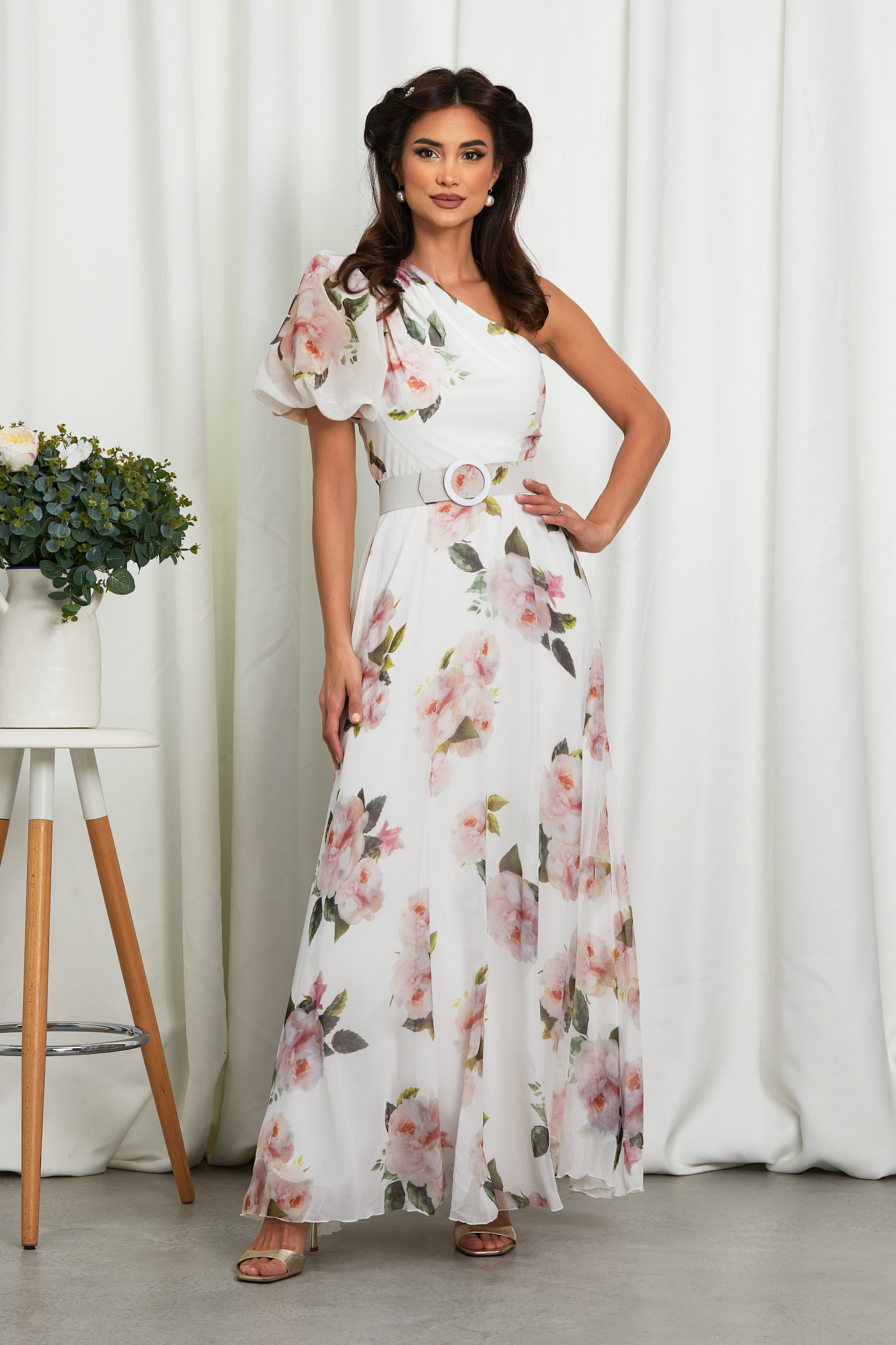 Reducere 41% la Rochie Colorful Alb Floral