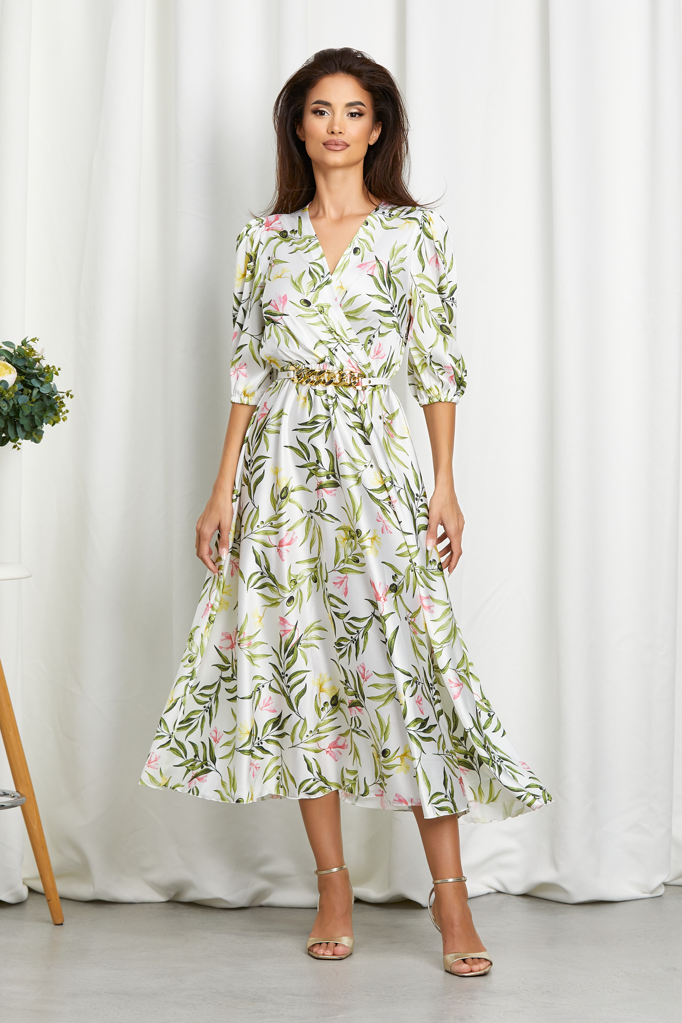 Reducere 20% la Rochie Yolanda Alb Verde Floral