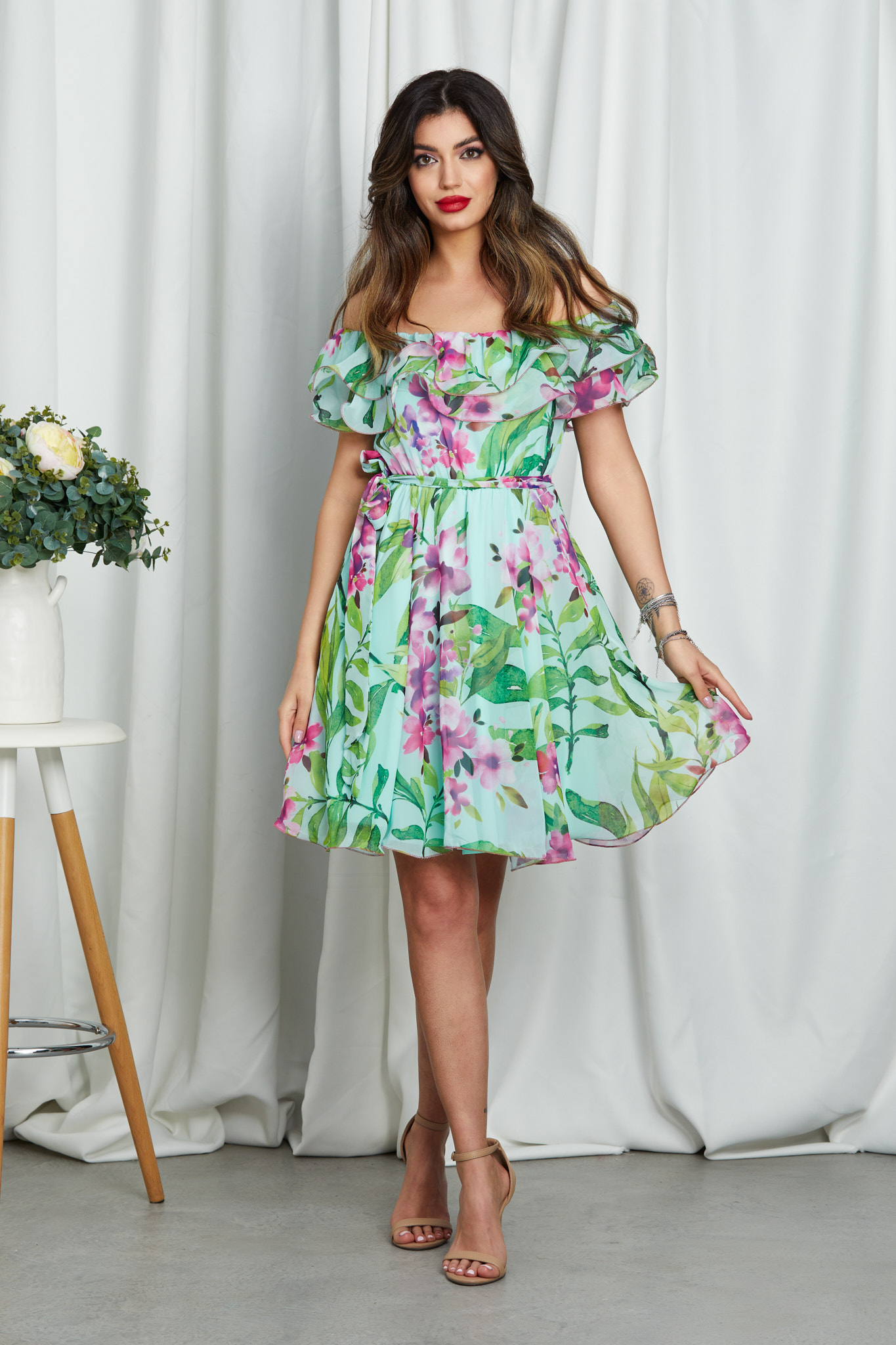 Reducere 40% la Rochie Beatrice Turcoaz Floral