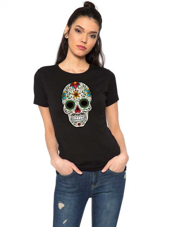 Reducere 33% la Tricou dama negru - Sugar Skull Colorful