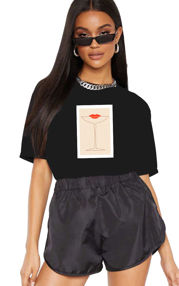 Reducere 33% la Tricou dama negru - Cocktail Kiss