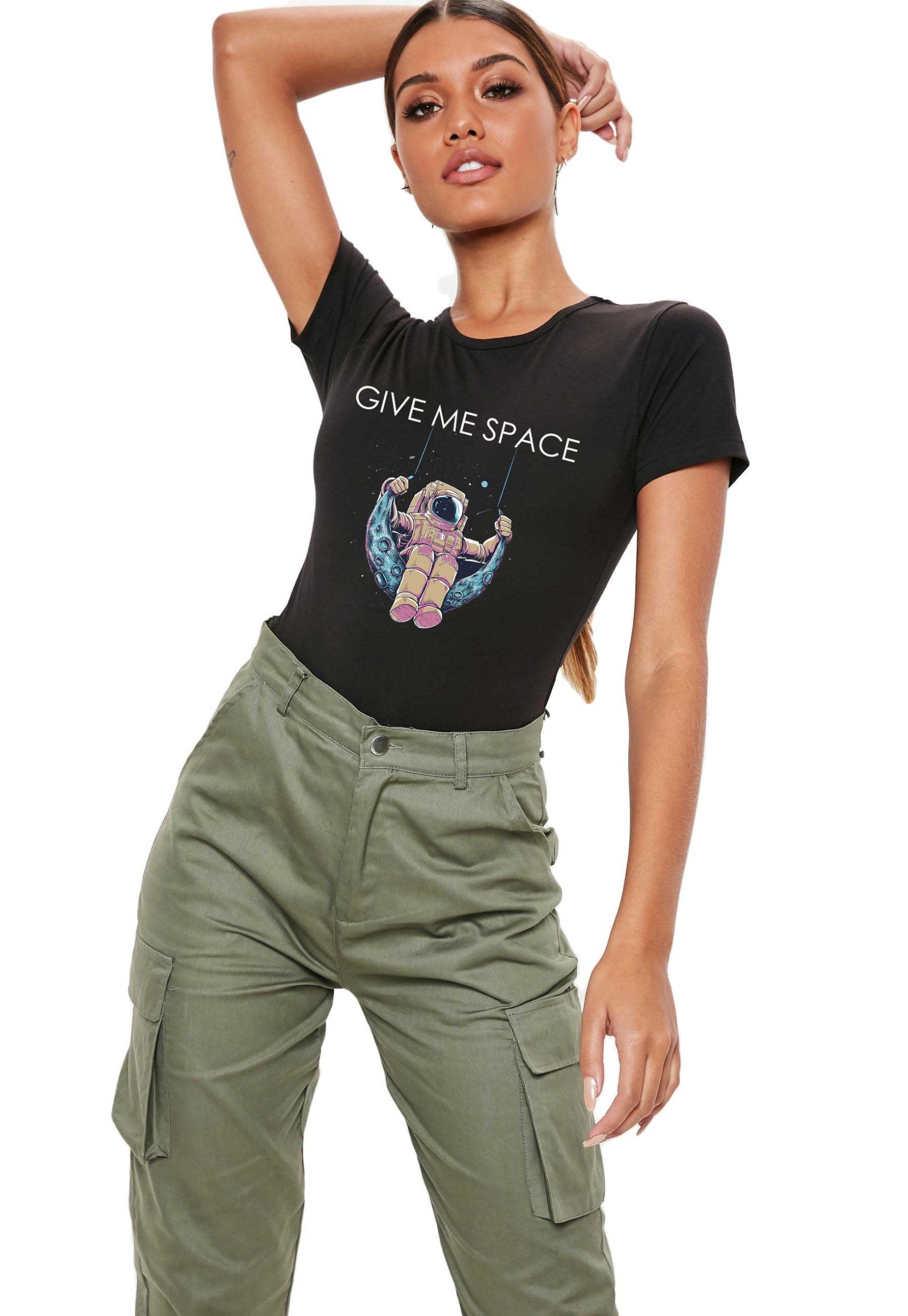 Reducere 33% la Tricou dama negru - Give me space