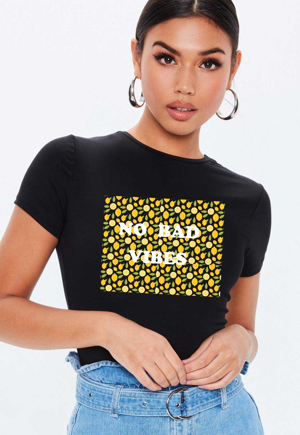 Reducere 33% la Tricou dama negru - No Bad Vibes