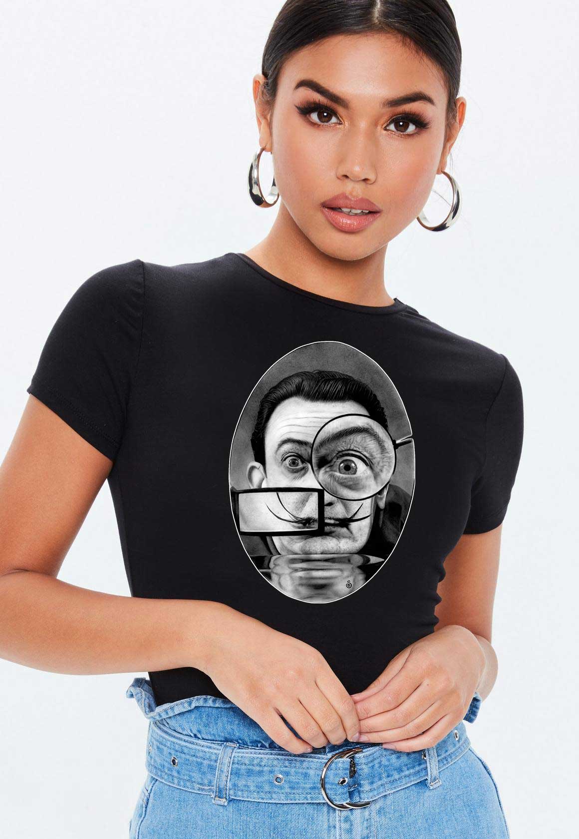 Reducere 33% la Tricou dama negru -  Dali - The Watcher