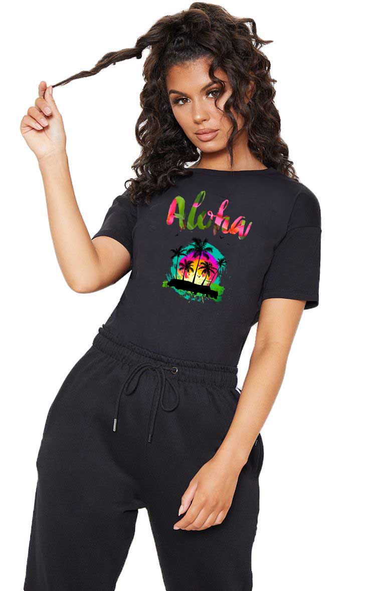Reducere 33% la Tricou dama negru - Aloha Exotic
