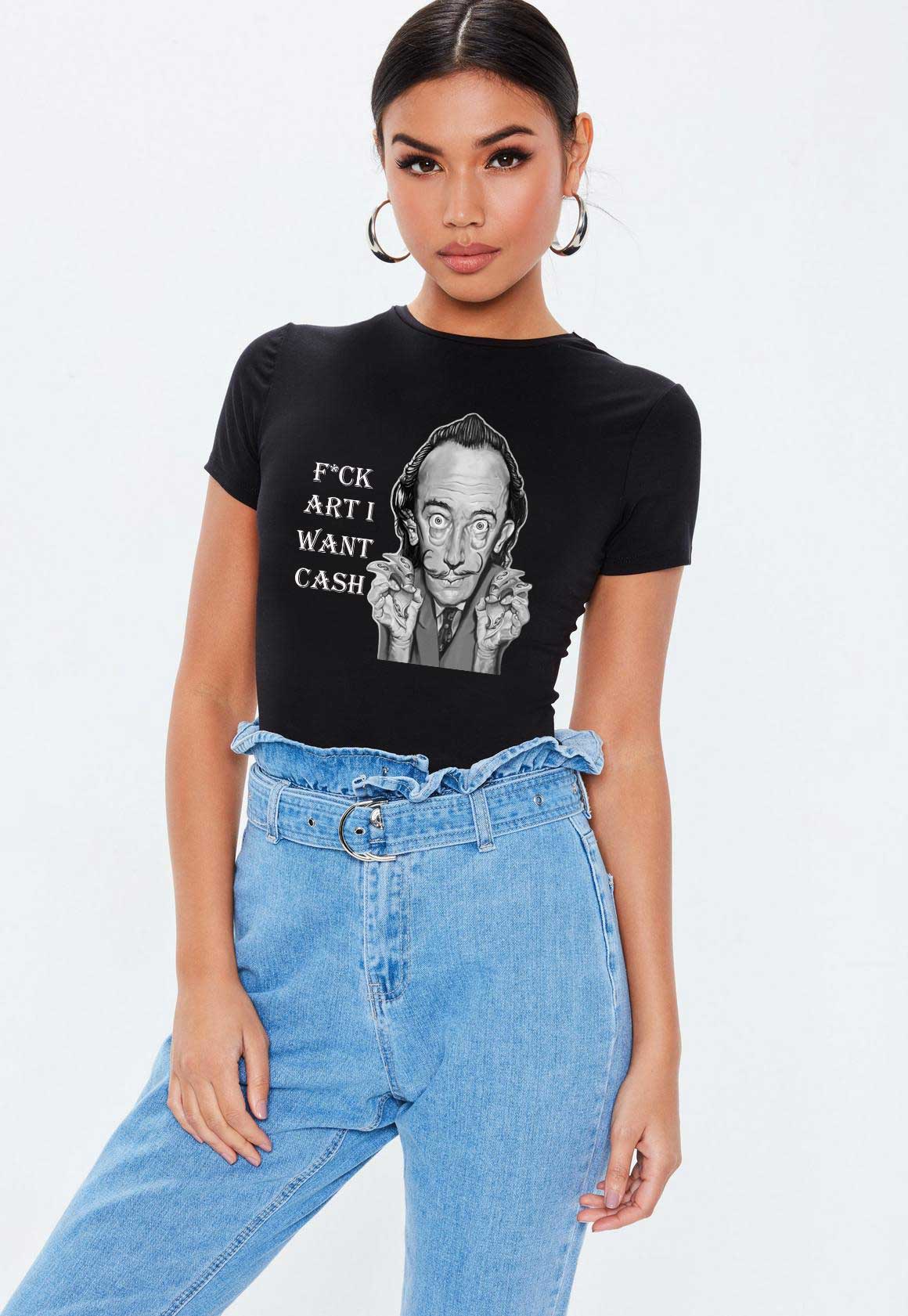 Reducere 33% la Tricou dama negru -  Dali - I want CASH
