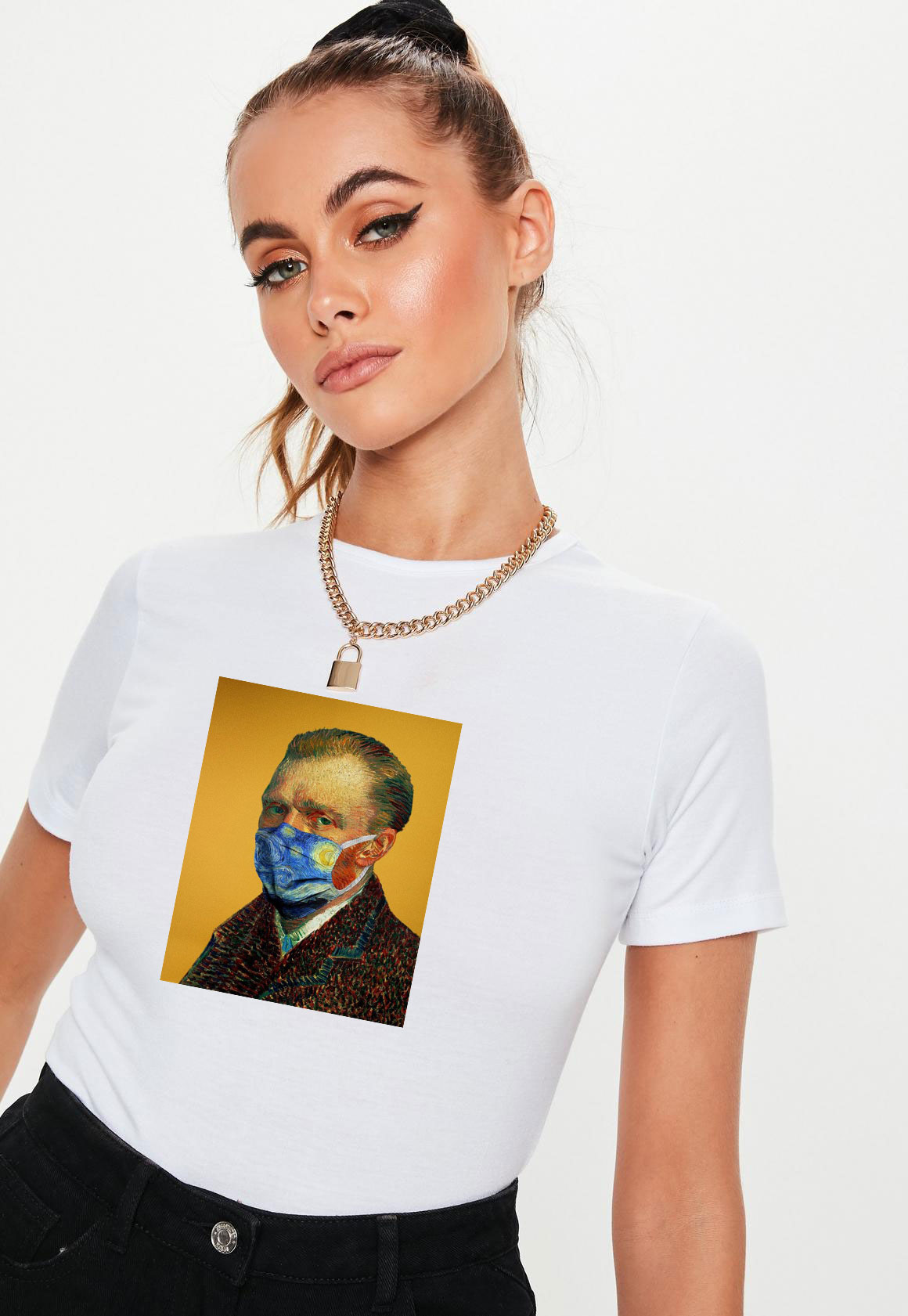 Reducere 33% la Tricou dama alb - Van Gogh in Pandemie