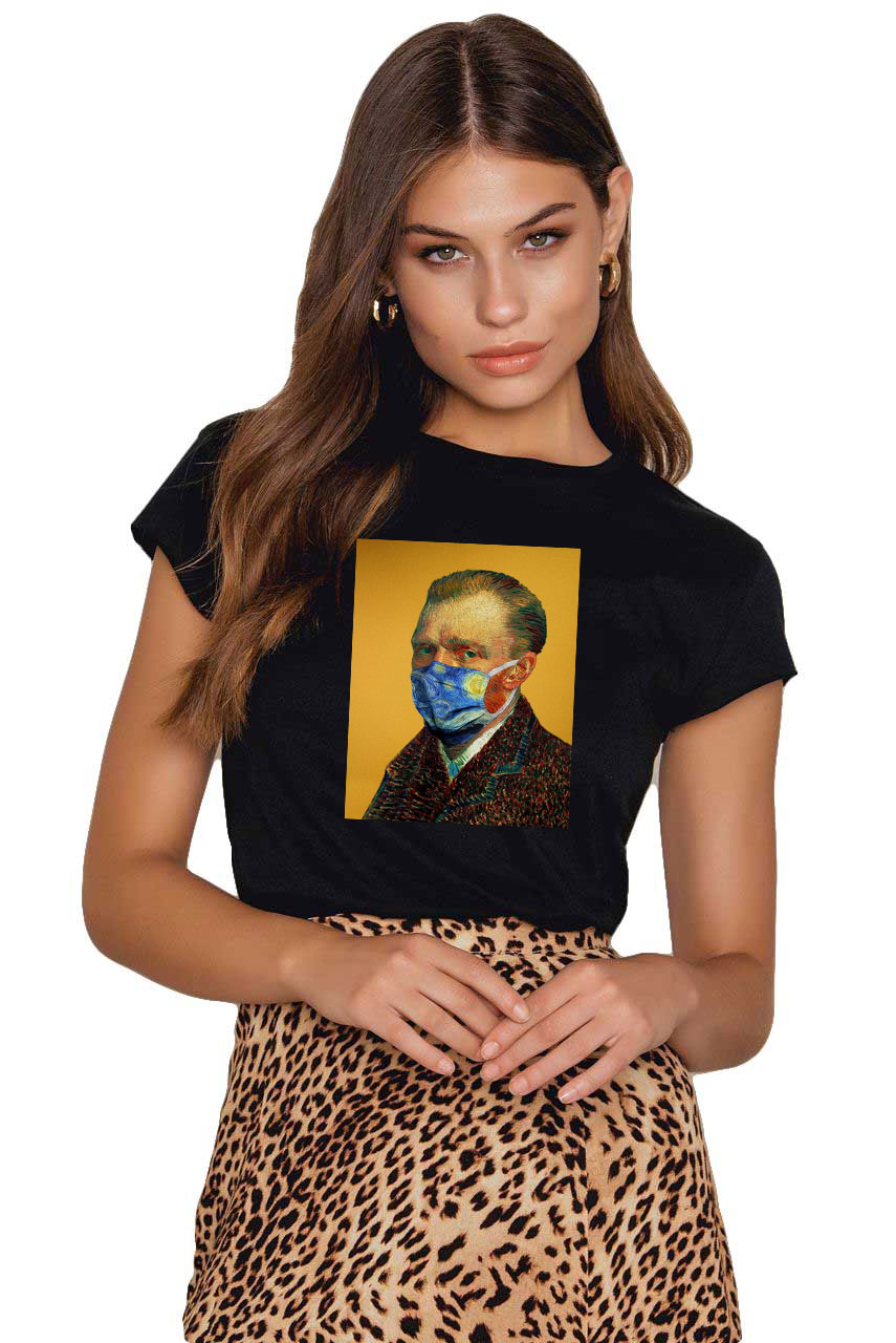 Reducere 33% la Tricou dama negru - Van Gogh in Pandemie